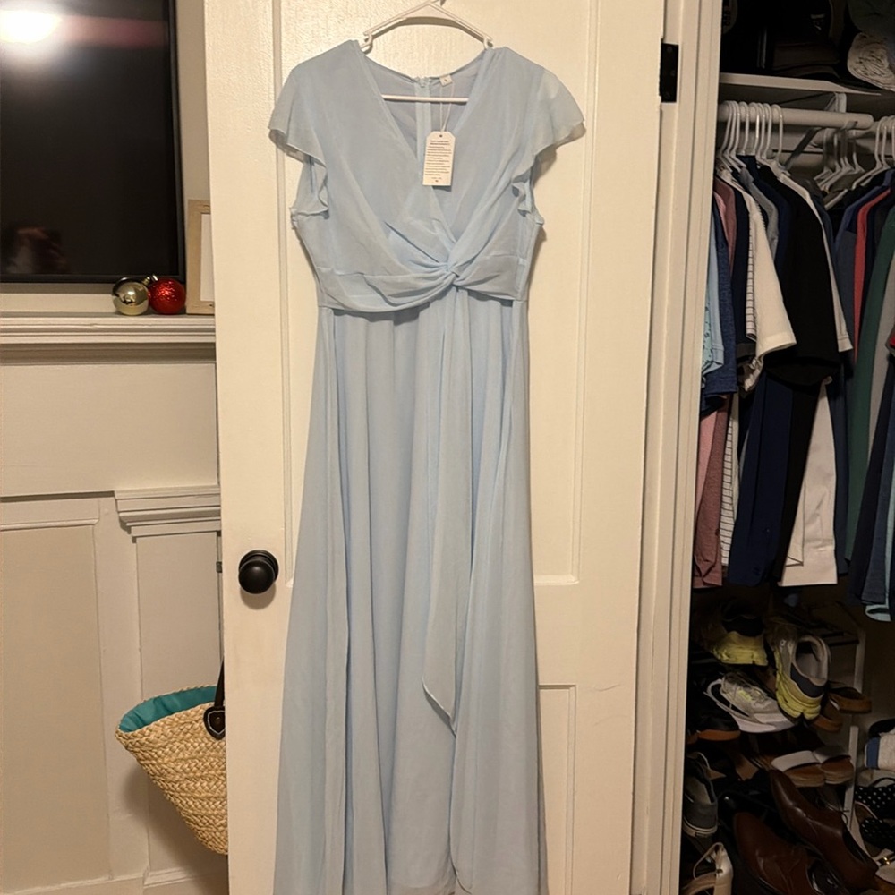 New Blue V-Neck Formal Dress